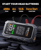 YaberAuto 10-in-1 Jump Starter with Air Compressor 6000A 150PSI Car Battery Jump Starter (All Gas/10L Diesel) 12V Jump Box Car Battery Jumper Starter Portable Jumper Cables, 150W DC, Gloves, Lights