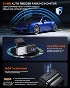 Dash Cam Front and Rear, 4K Front Dash Cam, 3K+1080P Dual Dash Camera for Cars, Built-in WiFi, Car Dashcams with Night Vision, Free 64GB Card, 24H Parking Mode, App Control, Silvery