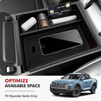 Autorder Center Console Organizer for 2022-2026 Hyundai Santa Cruz Accessories Car Armrest Storage Box Middle Console Tray Container with Black & Red Non-Slip Silicone Mats