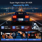 AZDOME 4 Channel Dash Cam 360°View,2K Dash Camera for Cars,Front and Rear Left Right Wireless Car Camera,Find My & APP Control,Built-in GPS 5.8G WiFi,Night Vision,24H Parking Mode,Free 64GB Card