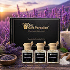 Gift Paradise® Lavender Car Air Freshener Set of 3 – 10 ml Hanging Diffusers, Calming Floral Scent, Long Lasting Aromatherapy Fragrance for Car, Home & Office – Magnetic Gift Box