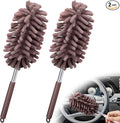 2 PCS Car Interior Duster with Extension Pole, Microfiber Car Dusters with Bendable Head, Cars Duster Exterior&Interior Scratch Free, for Cleaning of Vehicle Details, Offices, Window, Furniture(Brown)