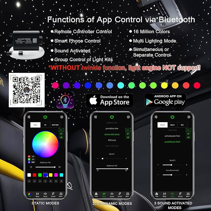 AKEPO 16W Fiber Optic Lights Starlights Headliner Kit, APP Control Optical Fiber Cable 550pcs13.1ft/4m 0.75mm RGBW Music Activated Light Source with 28key RF Remote Control for Home & Car