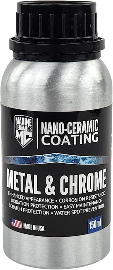 Professional Metal & Chrome Ceramic Coating (150ml) / 18 Month Protection from Oxidation, Rust, Scratches, Water Spots, 2x Thicker, Easy Application for Railings, Anchors, Cleats etc