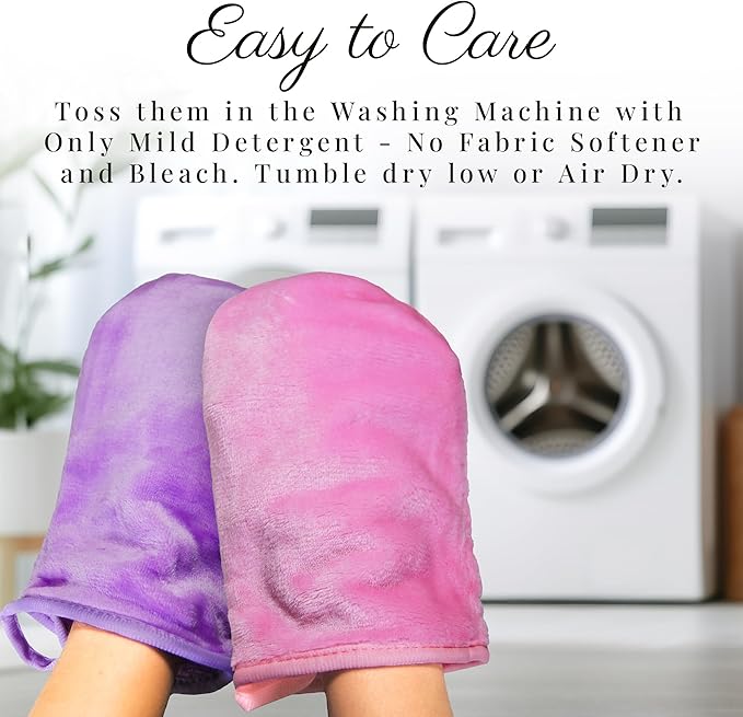 EcoSol Designs - Microfiber Mittens, Ultra-Soft Body Exfoliator Lathering and General Cleaning Dusting Must-Have, Thick Exfoliant Glove 2-Pack with Hanging Loops, Pink and Lavender, 6 x 9 inches Each