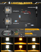 Auxbeam LED Pods 3 Inch 72W Amber Fog Light, 6 Modes Strobe Cube Pod Light Bar Dual Color Yellow Spot Flood Offroad Driving Lights Ditch Lights for Truck Car ATV UTV