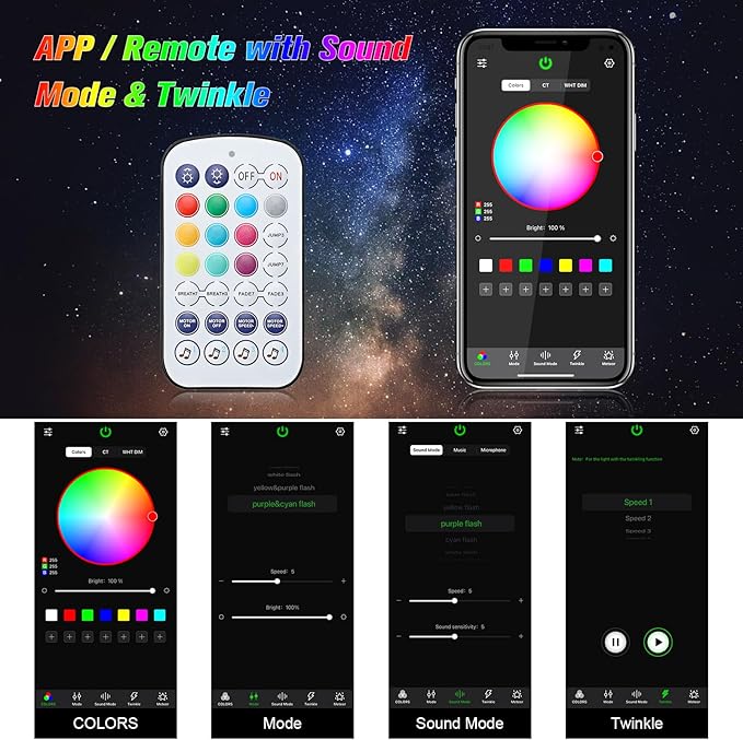 CHINLY Mini Twinkle 550pcs Starlight Headliner Kit 550 Piece Star Lights for Car,9.8ft Car Star Lights,APP RGBW Fiber Optic Light Starlights Headliner Kit for Home Theater