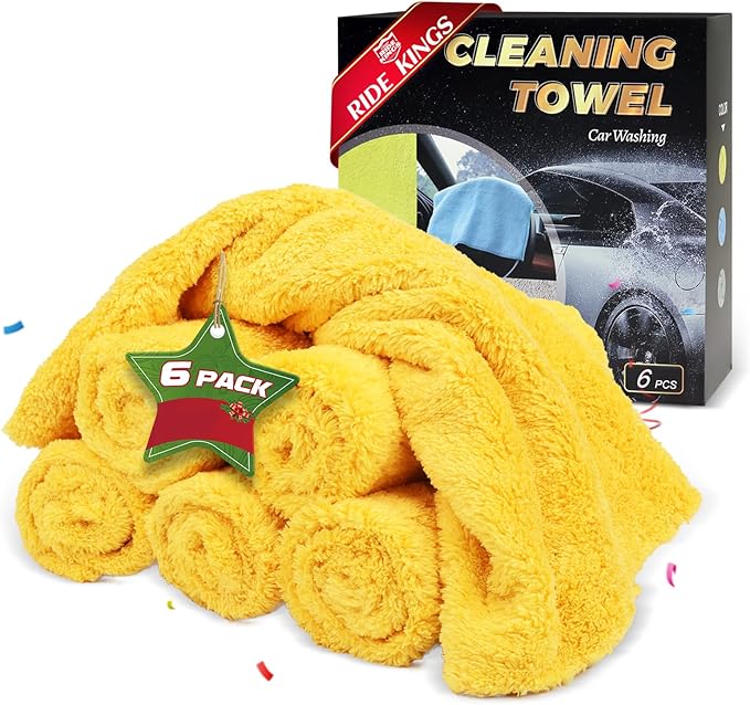Microfiber Car Wash Cleaning Towels, 450gsm Ultra-Thick Highly Absorbent Lint-Free Detailing Cloths, Scratch Free Reusable Rags for Car Interior & Exterior - Coral Fleece, Blue, 6 Packs