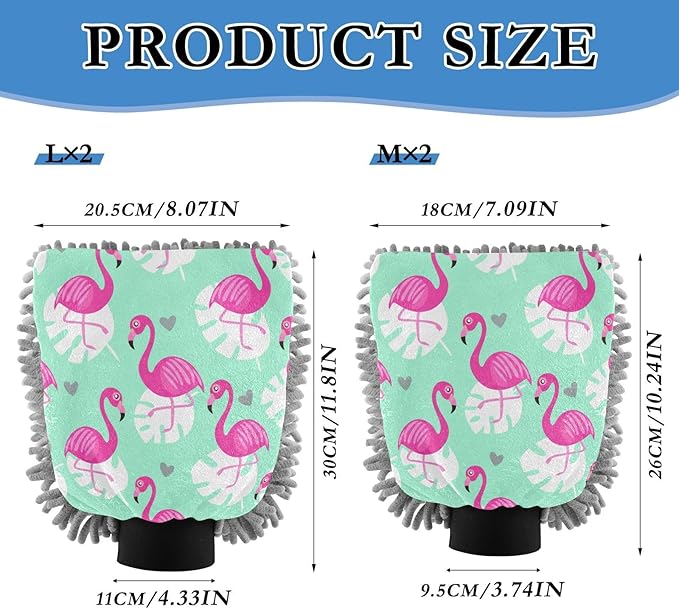 STAYTOP Beautiful Flamingo Car Wash Mitts 2Pcs,Chenille Microfiber Mitts Scratch Free Ultra Absorbent Wash Sponge Cloths for Cars,Home Cleaning-M