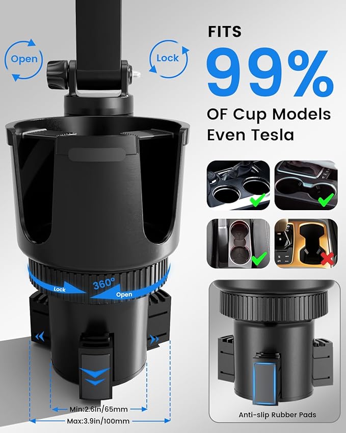 OHLPRO for iPhone 17 Pro Max MagSafe Car Charger Cup Holder Mount, 15W Fast Wireless Magnetic Charging Phone Holder for iPhone 16 15 14 13 Series, Adjustable Car Mount with Large Cup Base, Black Gray