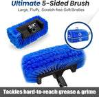 ARTIPOLY 65'' Five-Sided Car Wash Brush with Long Handle, Scratch-Free Car Cleaning Kit with Soft Wash Brush, Tire Brush, Window Squeegee, Car Wash Mitt, Microfiber Cleaning Head & Extension Pole