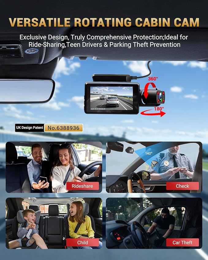 2.5K+1080P Dual Dash Cam Front and Inside, WiFi & GPS Dash Camera for Cars with 32G Card, IR Night Vision, 3" IPS Screen, Inside Car Camera for Taxi Driver, Support 256GB Max, App Control