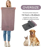 KinHwa Dog Towels Super Absorbent Microfiber for Small, Medium Dog Drying Towel for Drying Dogs Soft Pet Bath Towels and Cats with Embroidered Paw Pure+Grey 20inchx36inch