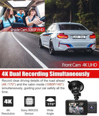 LAMONKE 4K Dual Dash Cam Front 4K Inside 1080P with GPS Wi-Fi Night Vision Supercapacitor Parking Mode G Sensor Loop Recording 256GB Support
