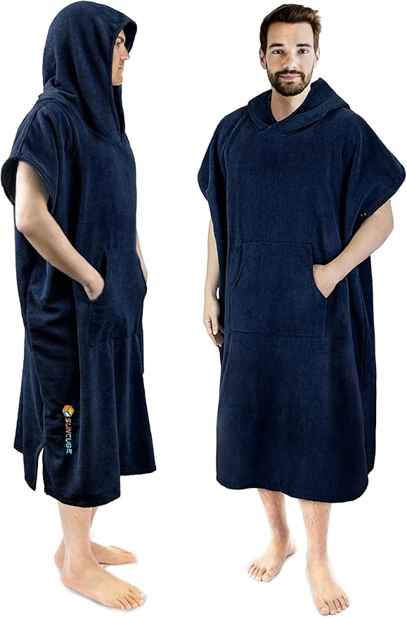 SUN CUBE Surf Poncho Changing Robe with Hood | Absorbent Quick Dry Microfiber Wetsuit Changing Towel with Pocket for Surfing Men Women