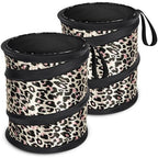 Car Trash Can, 2 Packs Mini Collapsible Car Trash Bin for Front Back Seat, Pop up Car Garbage Can, Portable Car Trash Bag Hanging for Vehicle SUV Rv Truck Accessories Interior, Leopard Print