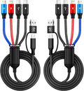 6FT 2Packs Travel 4 in 2 Charging Cable with Dual Type-C Ports, USBA/C Multi Charging Cable for Multiple Devices, Tinned Copper Universal Car Charger for iPhone17-12, Android Tablet Pad and More