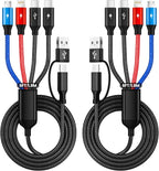 6FT 2Packs Travel 4 in 2 Charging Cable with Dual Type-C Ports, USBA/C Multi Charging Cable for Multiple Devices, Tinned Copper Universal Car Charger for iPhone17-12, Android Tablet Pad and More