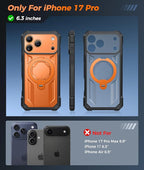 FNTCASE for iPhone 17 Pro Case: [360 Spin Magnetic Ring Kickstand] [Compatible for MagSafe] [Screen Protector] Heavy Duty Military Grade Protection Protective Phone Case with Stand Translucent Orange
