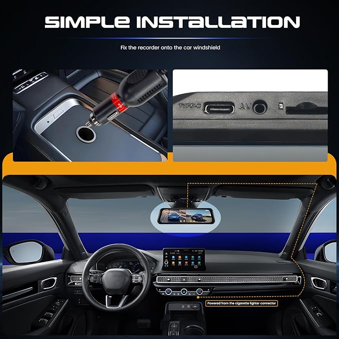 9.66 Inch IPS Mirror Dash Cam 1080P Front 480P Rear Dual Lens Touch Screen Dash Cam Front and Rear 150° Wide Angle Night Vision Loop Recording Reverse Assistance Motion Detection