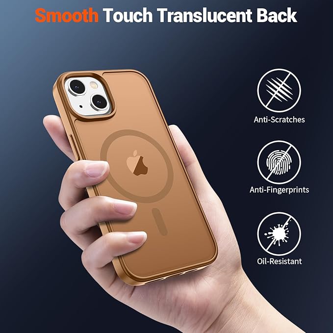 SUPFINE Magnetic for iPhone 15 Plus Case & iPhone 14 Plus Case(Compatible with MagSafe)(Military Grade Drop Protection) Slim Translucent Shockproof with Anti-Fingerprint Phone Case,Brown