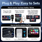 Wireless CarPlay Adapter with Screen Mirroring for Any Apps (YouTube/N-etflix/TikTok) from Phone to in-Vehicle Infotainment Display Screen,Convert Factory Wired CarPlay to Wireless