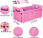 titiyiof Trunk Organizer For Suv & Sedan,Car Organizers and Storage, Waterproof Collapsible & Adjustable Straps,70L Sturdy Car Organization for Car Accessories, Tools,Sundries,2-3 Compartment（Pink