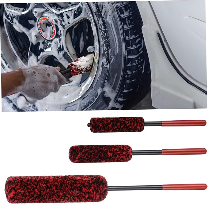 Unomor 3pcs Car Wash Brushes Versatile Wheel Cleaning Tools Bendable for Car Models Soft Bristles for Detailed Tire Rim Cleaning and Design