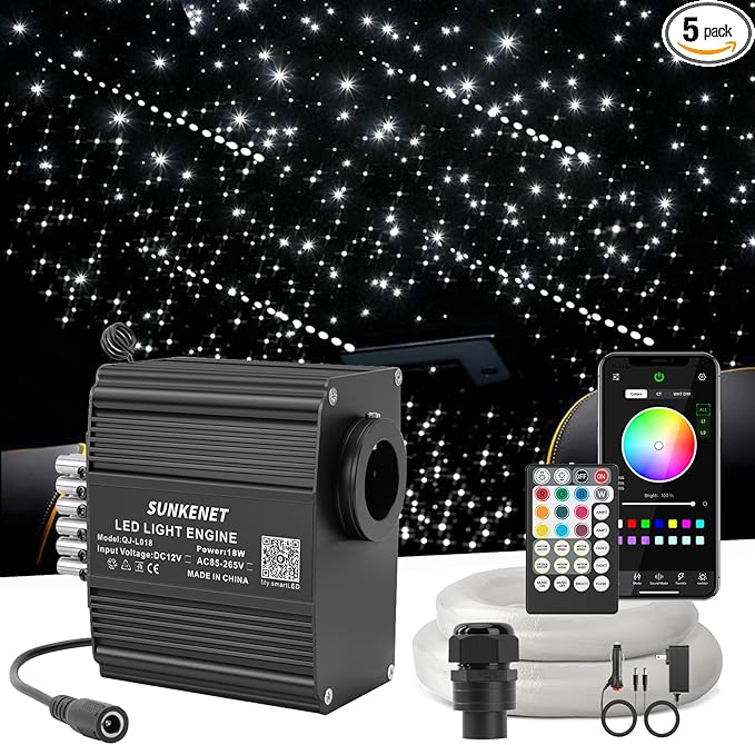 12W Twinkle&Meteor 2 in 1 RGBW Starlight Headliner Kit, 650pcs*0.03in*9.8ft+96pcs Shooting Star Lights for Car/Home Ceiling, Fiber Optic Lights with Bluetooth APP/Remote Control/Music Effect
