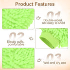 HARFINGTON Premium Chenille Microfiber Car Wash Mitts 9.8" x 7.9" Scratch Free Wash Gloves Absorbent Double Sided Plush Cleaning Drying Mitts for Car Washing Home Light Green