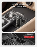 SUPERONE 5-in-1 Retractable Car Charger with Dual Type C Cables, 90W Car Adapter USB C Fast Charger, Multi Port Fast Charging Compatible with iPhone 17 16 15 14 13 12, Galaxy, Pixel, iPad - Black