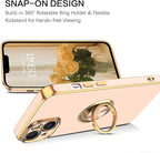 VENINGO Compatible with iPhone 14 Case, Slim Fit Soft 360° Ring Holder Kickstand Magnetic Car Mount Supported Easy Clean Shockproof Protective Phone Cover for iPhone 14 6.1" 2022, Pink/Golden