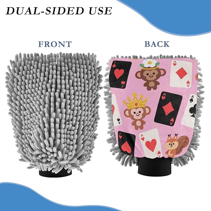 Cartoon Cute Brown Poker Monkey Car Wash Mit Scratch-Free Wash Mitt For Cars Car Washer Sponge