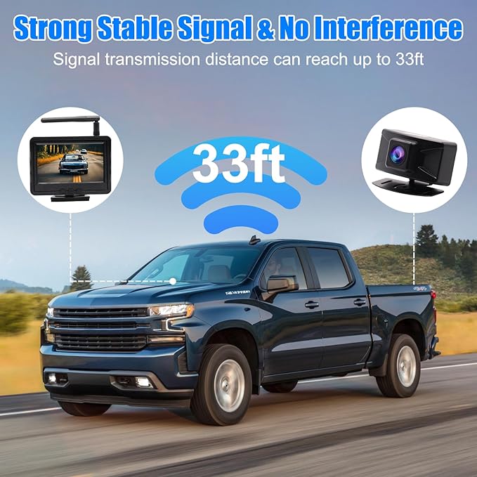 B-Qtech Wireless Backup Camera System Rear View Camera Monitor Kit HD 1080P Reverse Cameras for Truck Car Pickup RV Camper Waterproof Night Vision