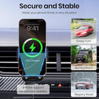 Wireless Car Phone Charger Holder, Smart Auto-Clamping Fast Charging Car Phone Holder with Atmosphere Lights, Rotating Air Vent Mount Compatible with All Smartphones (Black)