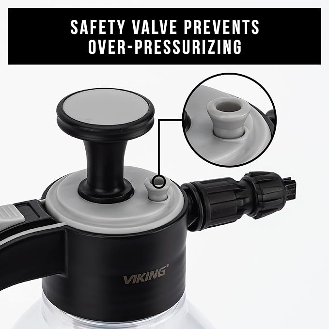 VIKING V+ Premium Foam Pump Sprayer for Car Cleaning Kit and Car Detailing Kit, Foaming Spray Bottle with Trigger Lock, Adjustable Nozzle; Clear Canister with Level Indicators; 1.25L Working Capacity