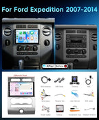 8 Core 6G+128G Android 15 Car Stereo for Ford Expedition 2007-2014 (Manual A/C), Wireless Carplay Android Auto, 9'' Touchscreen with GPS/Bluetooth/FM/DSP/5G-WiFi 360° Panoramic View Backup Camera SWC