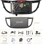 8 Core 6GB+128GB Car Radio for Honda CRV 2012-2016,10.2 Inch QLED Touch Screen Car Stereo with Carplay&Android Auto,WiFi,GPS Navigation,Bluetooth5.0,FM&AM Radio
