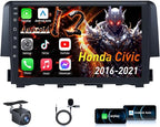 Car Stereo Radio for Honda Civic 2016-2021: 4Core + 64G ROM 9 inch Touch Screen Wireless Carplay/Andriod Auto GPS Bluetooth 5G WiFi Mirror Link Backup Camera MIC