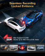 4K Dash Cam Front and Rear Inside, 3-Channel Cars Camera Dash with 170° Wide Angle, Free 64GB SD Card, 5.8GHz WiFi, Night Vision, G-Sensor, Loop Recording, Parking Monitor, USB C, Max 256GB