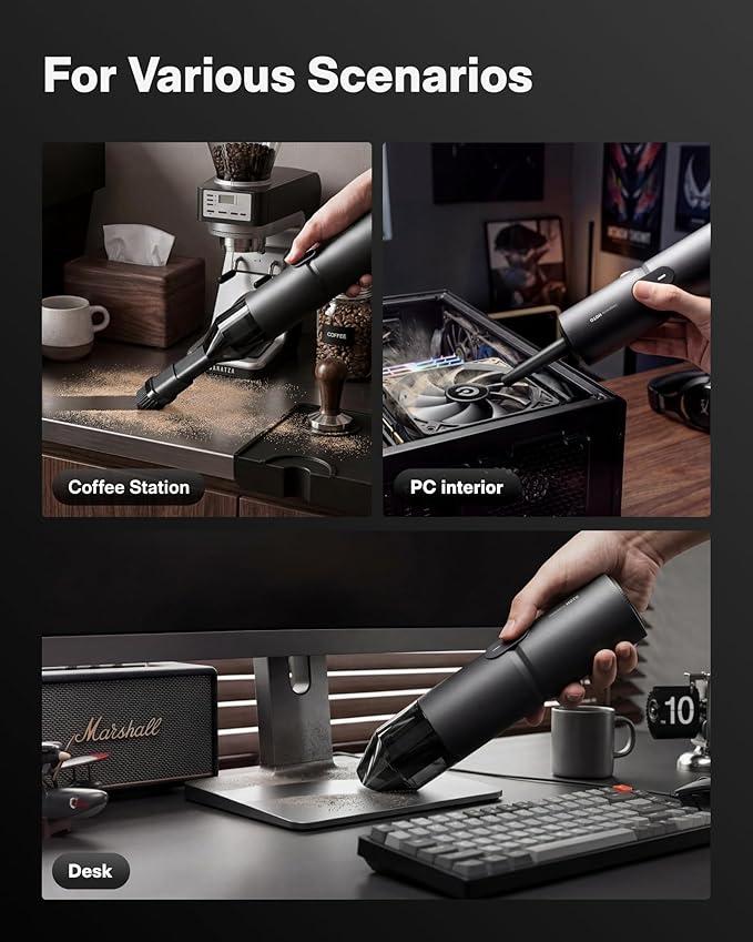 HOTO Handheld Vacuum Cleaner Cordless, Desk Vacuum Cleaner Compressed Electric Air Duster 15000Pa Suction, 4-in-1 Portable Vortex Vacuum Dust Buster Air Blower for Computer, Keyboard, Coffee Grounds