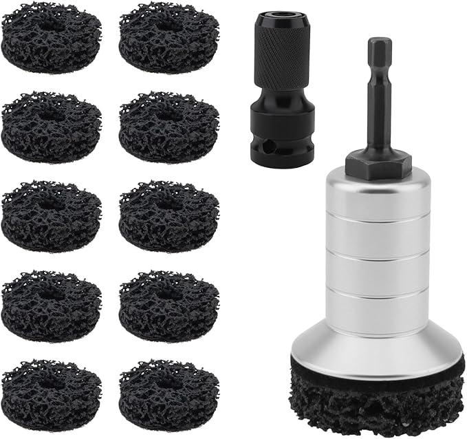 Wheel Hub Resurfacing Kit, Brake Hub Cleaning Tool with 10 Pads, Wheel Stud and Hub Cleaner Fits Power Drill or 1/2" Impact Driven Wrenches, Quick Rust Removal for Lug Studs and Rotors (Alloy Silver)