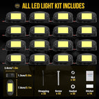 Hovano 16 Pods COB White Rock Lights, 120 COB Chips 6500K Pure White Super Bright Neon Underglow, IP68 Waterproof Shockproof Off-Road Light Kit for Pickup Trucks, SUV, UTV, ATV, RZR, Cars Boats