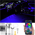 Car Ambient Footwell Lighting Optic Fiber 64 Colors Music Sound Active with APP Control Car Decorative Atmosphere Lighting Kit DC 12V 1W 8m