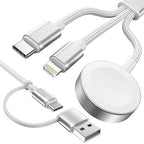 Travel Essentials,3 in 2 USB C Cable for Apple Watch Charger,iPhone Charger,Multi Charging Cable,Cruise Vacation Camping Essentials,Portable for iWatch Series 11-2/Ultra/SE & iPhone 17-12,Car,White