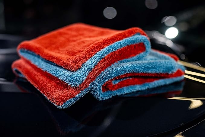 Autofiber [Dreadnought Max] Triple Layer Microfiber Car Drying Towel | Twist Pile | 1400GSM | 1 Pack (20"x30", Blue/Red)