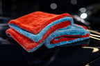 Autofiber Dreadnought Max Triple Layer Microfiber Car Drying Towel, Twist Pile and 1400GSM, Pack of 2 (16 inch x 16 inch) Blue/Red