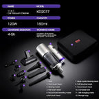 DSP 11-in-1 Handheld Car Vacuum Cleaner, 120W High Power Cordless Vac with 17kPa Suction, Multi-Nozzles for Car, Home, Keyboard, Sofa & Pet