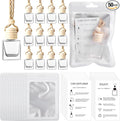 Boao 50 Sets Hanging Car Air Freshener Diffuser Bottles with Instruction Card and 4 x 6'' Resealable Holographic Bag for Empty Car Essential Oil Perfume Bottles Packaging (Cube)