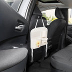 Car Seat Back Storage Organizer Bag, Multifunctional Leather Backseat Car Organizer with Hanging Pockets, Beige Quilted Design for Suv and Family Travel Interior